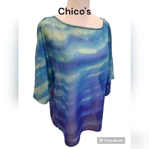 Chico's Watercolor Blue Sheer Tunic Resort Size 2 / L